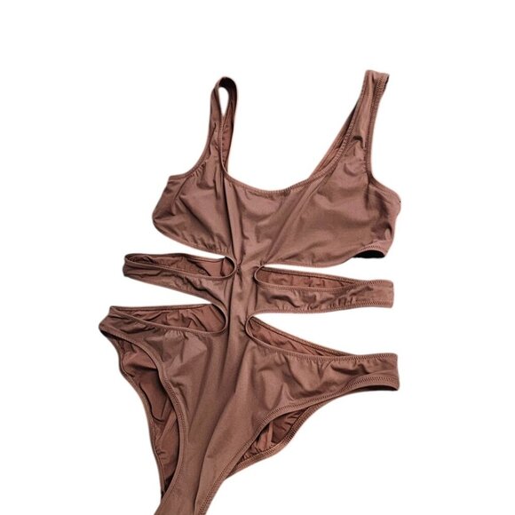 SKIMS Womens One Piece Monokini Swimsuit, Cut Outs, Brown, Plus Size Swim, 3X - Picture 9 of 9